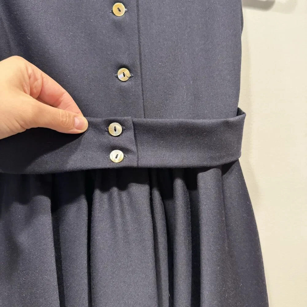Oscar de la Renta Girls Dress Wool Linen Bow Fit Flare Navy Preppy Formal Sz 10